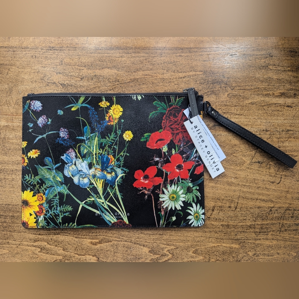 Alice + Olivia Black Multicolor Floral Wristlet